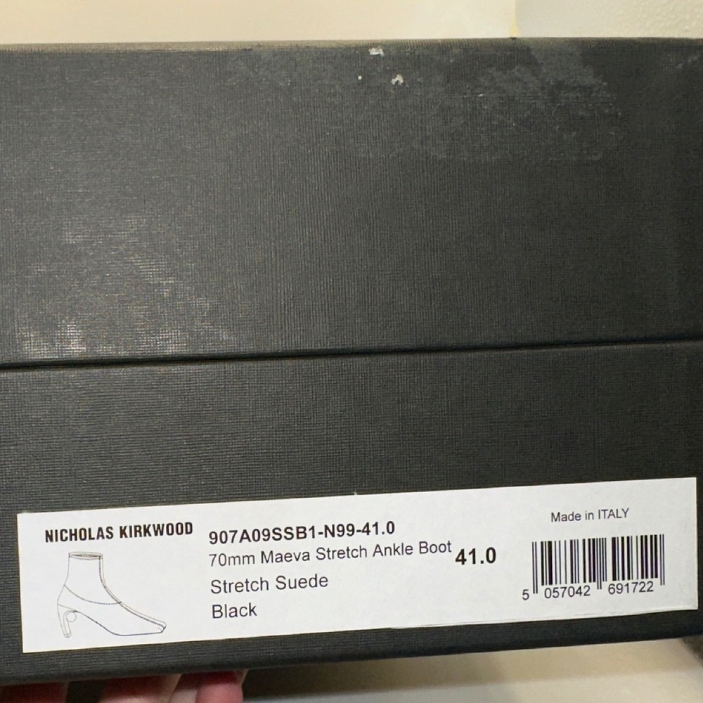 Nicholas Kirkwood NIB Maeva Pearl Black Suede Square Toe Sock Ankle Boot Size 41 - Picture 12 of 14